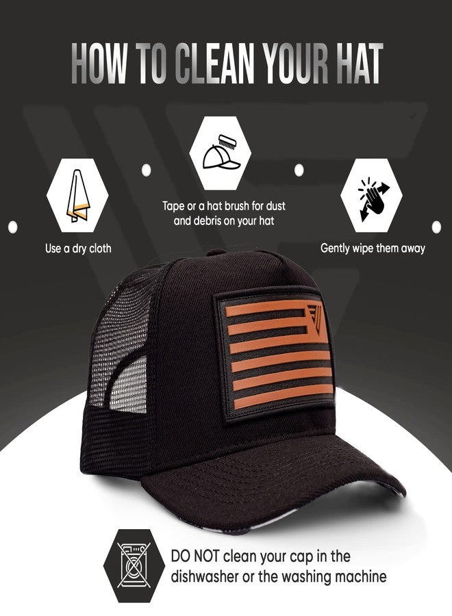 Urban Effort Snapback Trucker Hat | Breathable Mesh Baseball Cap for Men & Women Adjustable Fit American Flag Hat for Casual (Black) - Image 4